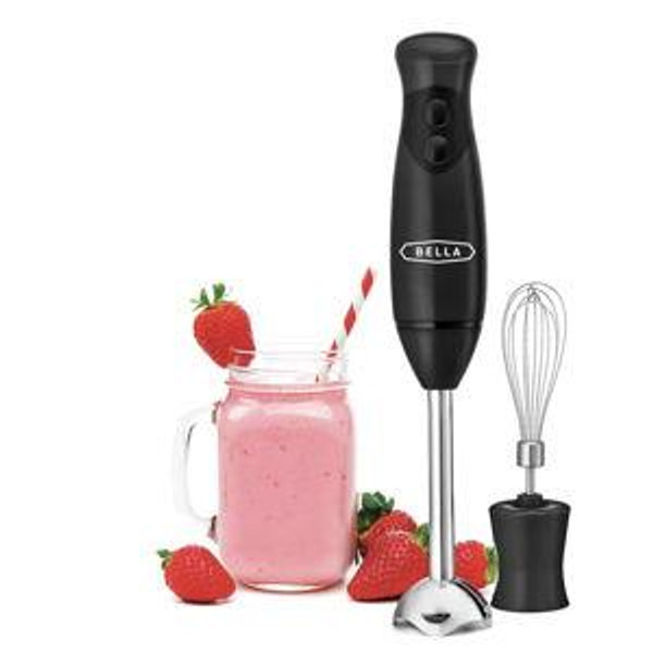 BELLA Immersion Hand Blender, Portable Mixer with Whisk Attachment - Electric Handheld Juicer, Shakes, Baby Food and Smoothie Maker, Stainless Steel, Black