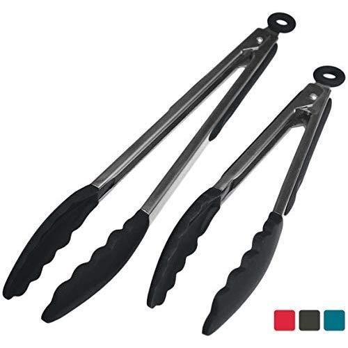 StarPack Premium Silicone Kitchen Tongs (9-Inch & 12-Inch) - Stainless Steel with Non-Stick Silicone Tips, High Heat Resistant to 600°F, For Cooking, Serving, Grill, BBQ & Salad (Gray Black)