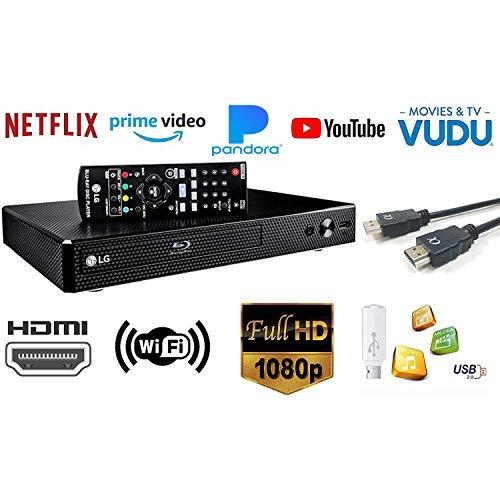 LG BP350 Blu-ray Disc & DVD Player Full HD 1080p Upscaling with Streaming Services, Built-in Wi-Fi, HDMI Output and Smart HI-FI-Compatible, Bundled with Alphasonik HDMI Cable Included