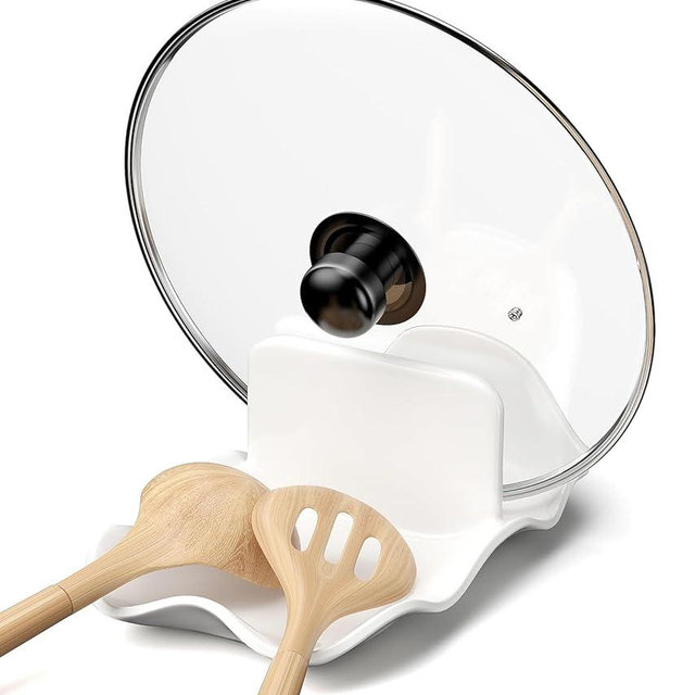 Spoon Rest for Stove Top, Ceramic Pot Lid Holder, Large Spoon Rests for Kitchen Counter, Spatula Rest & Kitchens Utensils Holder, Protects Stove Top and Countertops, Modern Kitchen Accessories