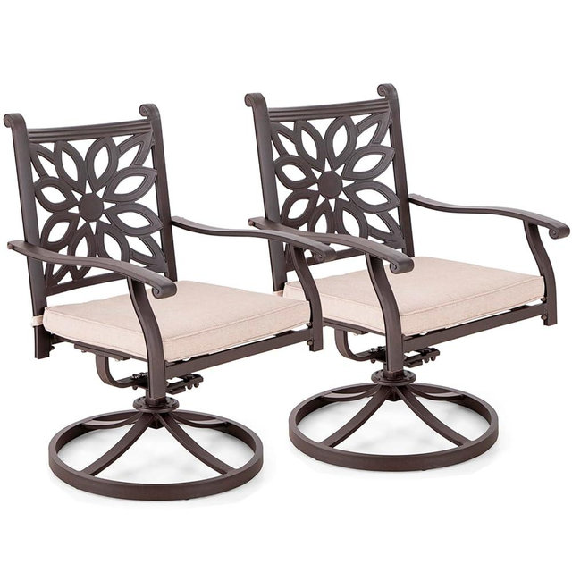 Sophia & William Patio Outdoor Swivel Rocker Dining Chairs Set of 2, Brown Cast Aluminum Furniture Dining Chairs for Dining Table, Load Capacity: 350 lbs