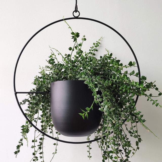 RISEON Boho Black Metal Plant Hanger,Metal Wall and Ceiling Hanging Planter, Modern Planter, Mid Century Flower Pot Plant Holder, Minimalist Planter for Indoor Outdoor Home Decor (Style A)