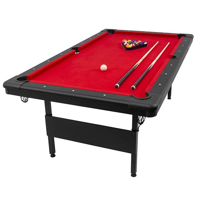 GoSports 6ft or 7ft Billiards Table - Portable Pool Table - Includes Full Set of Balls, 2 Cue Sticks, Chalk, and Felt Brush; Choose Your Size and Color