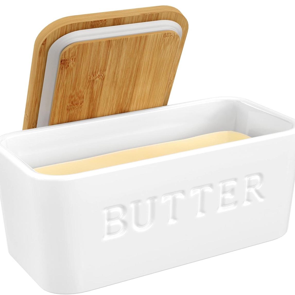 PriorityChef Extra Large Butter Dish with Lid for Countertop, Ceramic Butter Container With Airtight Cover, Butter Keeper for Counter or Fridge, Butter Holder Storage, White