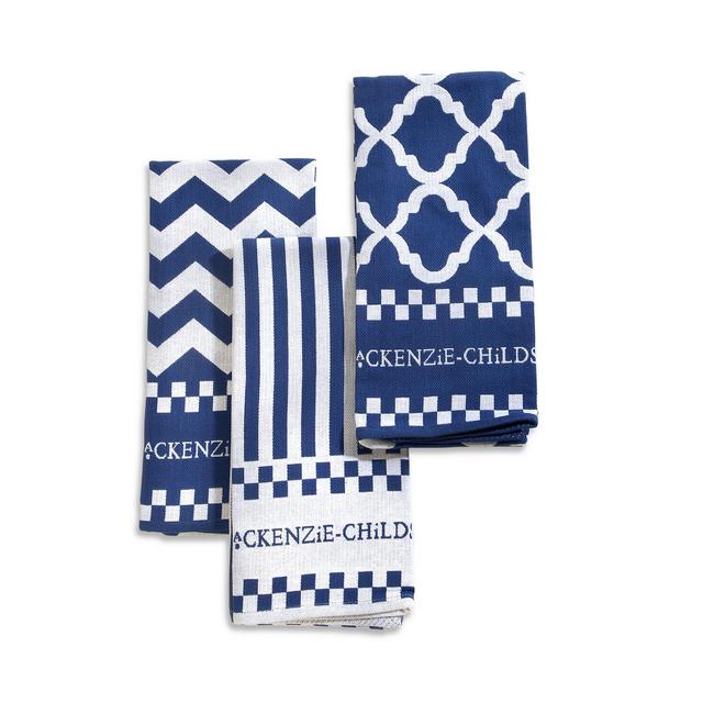 Mackenzie-Childs Blue & White Zig Zag Dish Towels, Set of 3