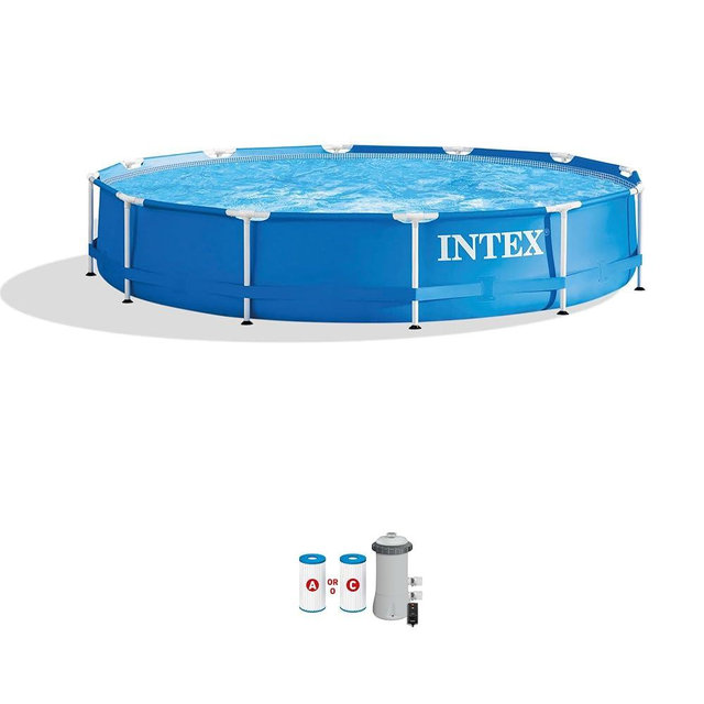 INTEX 28211EH Metal Frame Above Ground Swimming Pool Set: 12ft x 30in – Includes 530 GPH Cartridge Filter Pump – Puncture-Resistant Material – Rust Resistant – 1718 Gallon Capacity