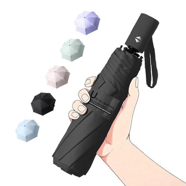 BAODINI Small UV Protection Travel Umbrella Compact for Rain and Sun UPF 50+ Windproof Portable 42 inch Umbrella for Women and Men