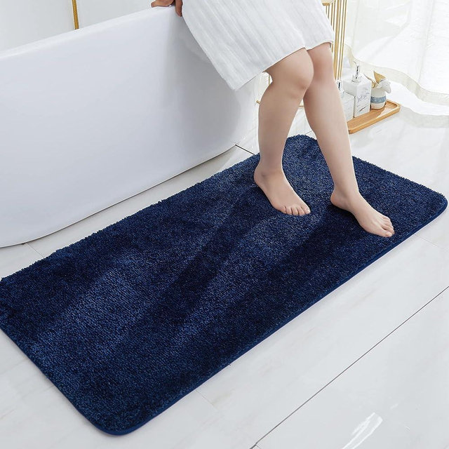 COSY HOMEER Bath Rugs for Bathroom Extra Thick- Anti-Slip Bath Mats Soft Plush Yarn Shaggy 100% Strong Mirco Polyeste Mat Living Room Bedroom Mat Floor Water Absorbent(Navy,24x48 - Inches)