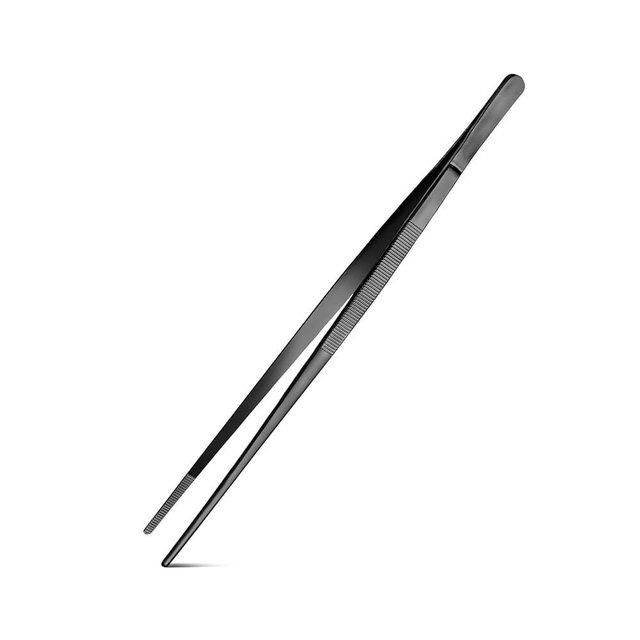 Kitchen Tweezers Fine Tweezer Tongs For Cooking, Black Stainless Steel Food Tweezers, Multi-function Precision Serrated Tips Cooking Tongs Kitchen Serving Tong (Black, 8 inch)