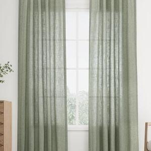 Joywell Sage Green Back Tab Rod Pocket Linen Curtains 84 Inches Long 2 Panels for Living Room Bedroom Neutral Boho Farmhouse Rustic Light Filtering Semi Sheer Curtains Window Treatment 40x84