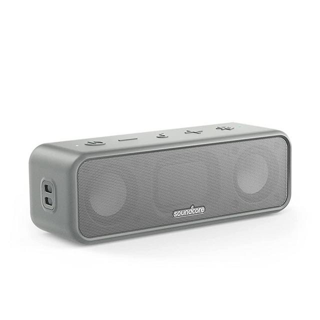 Soundcore 3 by Anker Soundcore, Bluetooth Speaker with Stereo Sound, Pure Titanium Diaphragm Drivers, PartyCast Technology, BassUp, 24H Playtime, IPX7 Waterproof, App, Custom EQ, Gray