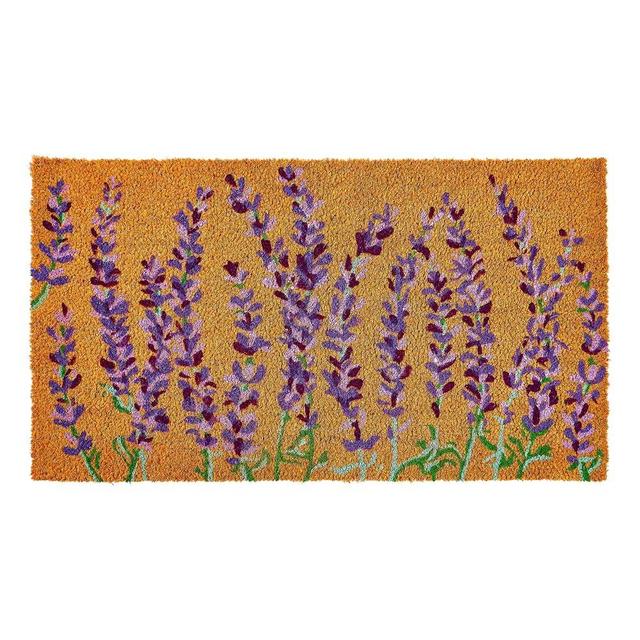 KANKUN Coco Coir Door Mat with Heavy Duty Backing, Welcome Doormat (17" x 30"), Doormat Entrance (Lavender Floral)