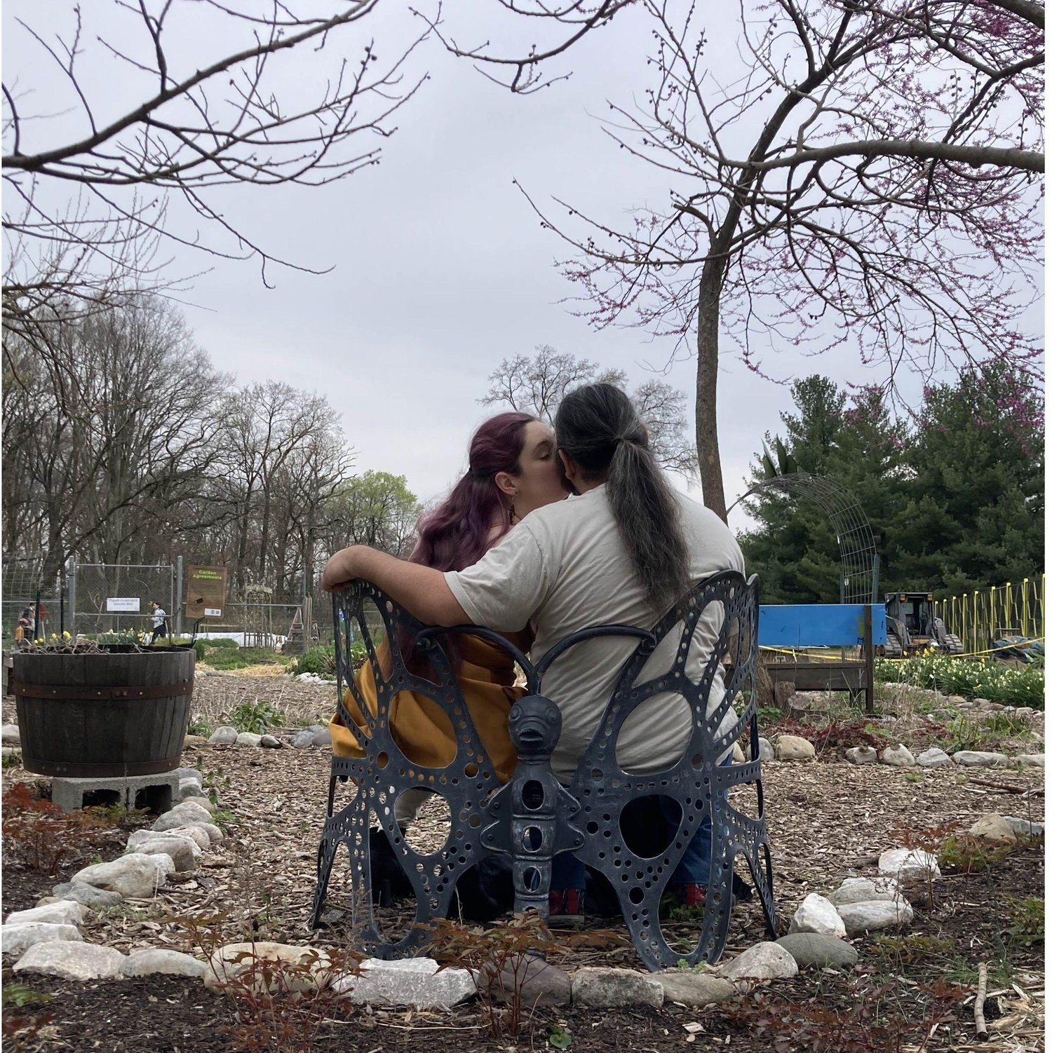 A butterfly garden smooch from when Alex flew up to VA for Teddy's Birthday