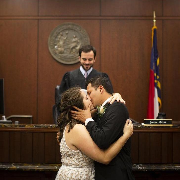That day at the courthouse when that really nice judge waited for us because of course we were late but still got us hitched and we were real happy about that.