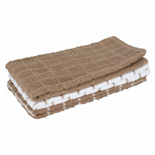 John Ritzenthaler Co. Terry Check Kitchen Towel, Set of Three, Mocha