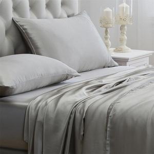 Orose 4Pcs 100% Charmeuse Mulberry Silk Bed Sheet Set Seamless Deep Pocket (Queen, Grey)