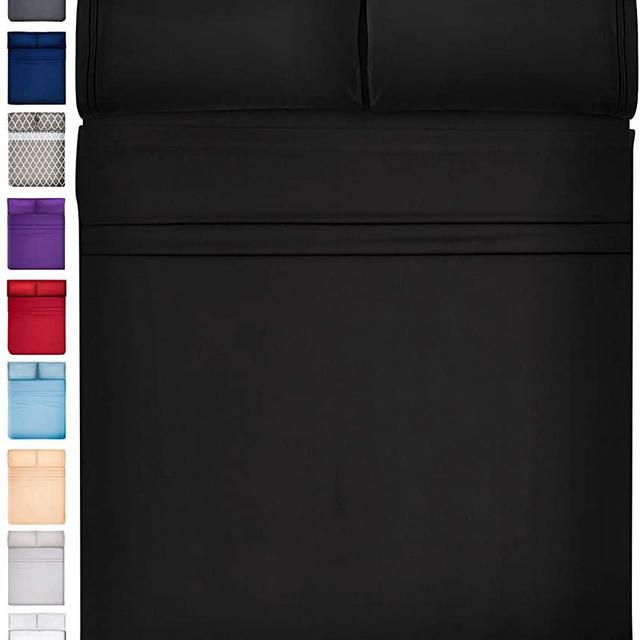 Extra Deep Pocket Sheets Set Microfiber Sheet Set Bed Sheet Sets Microfiber Sheets Microfiber Bed Sheets - Cooling Sheets Cooling Bed Sheets Extra Deep Sheets Super Soft Sheets King Size, Black