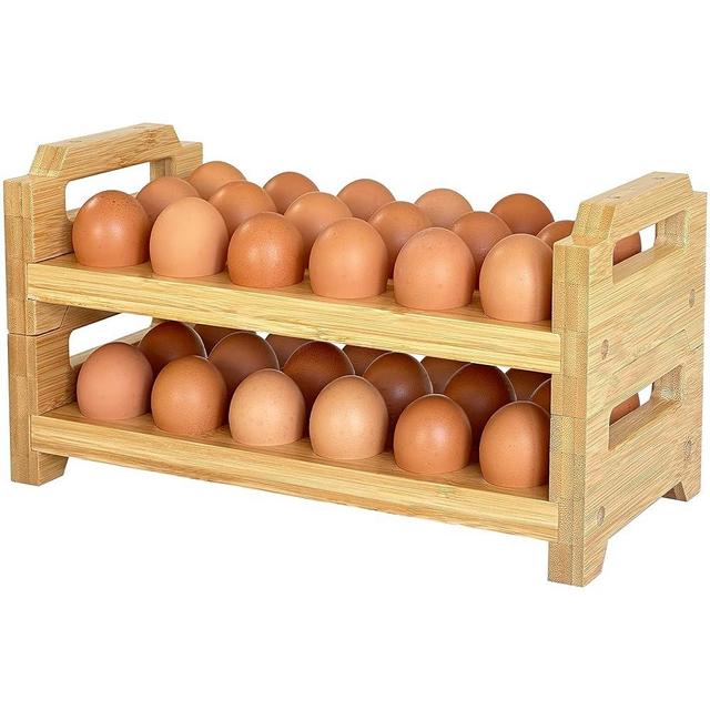 Bamboo Egg Holder Countertop - Stackable Design for 36 Eggs | Farm Fresh Egg Organizer Display Stand | Wooden Chicken Egg Storage Kitchen Counter Top Rack | Fits Quail, Duck, Turkey, and Chicken Eggs