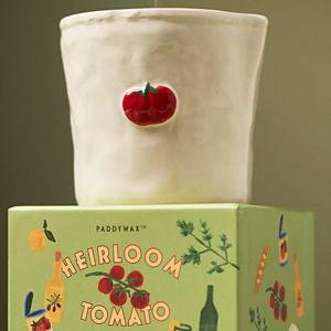 "Heirloom Tomato" Paddywax Bistro Hand Painted Scented Candle in Ceramic Reusable Food-Safe Jar with Gift Box, Soy Candle with Approx. 56 Hour Burn Time, Heirloom Tomato, 8 oz