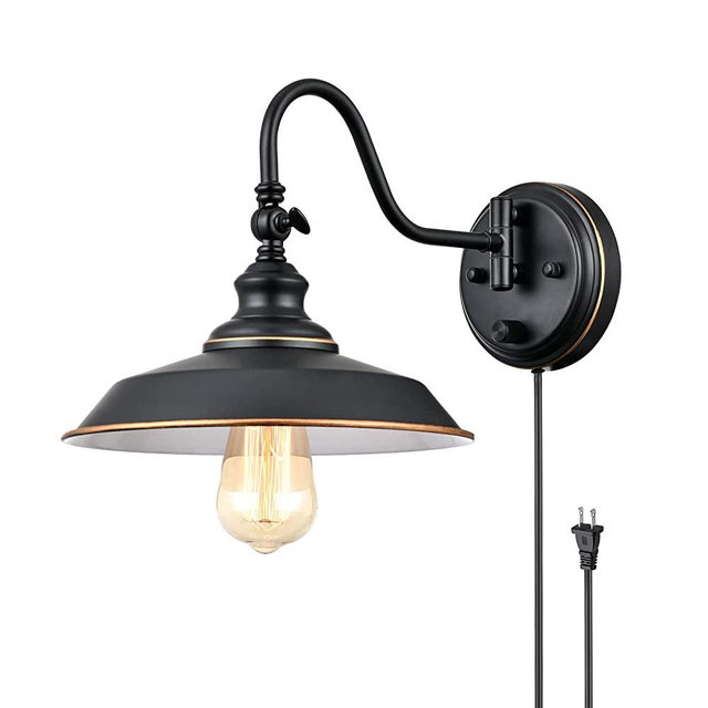 TRLIFE Dimmable Wall Sconce, Wall Sconce Plug in Wall Mounted Light, Gooseneck Wall Light Fixture with On/Off Switch, Wall Sconce Lighting with 6FT Plug in Cord, E26 Base, UL Listed