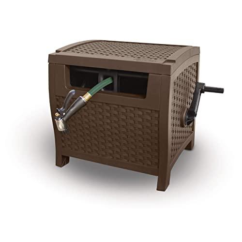 Suncast 225 ft. Wicker Style Resin Hose Hideaway with Hose Guide, Java