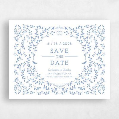 Dusty Blue Wedding Save the Date - Ivy Wreath Letterpress