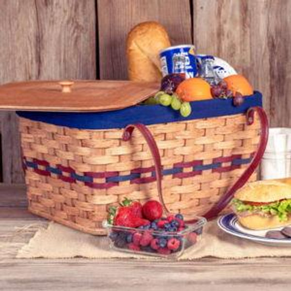 Amish Picnic Basket | Large Classic Wicker Outdoor Tote With Lid