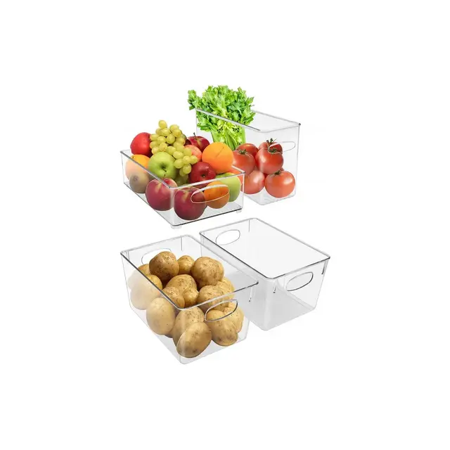 Sorbus 4-Piece Clear Open Bin Containers Set - Organize fridge & pantry essentials! Stackable, portable, clear view for easy access