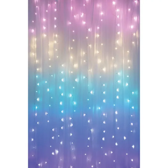 4.2'x5' 112 LED Curtain String Lights Pastel - West & Arrow: USB/Battery, 8 Modes, Indoor Use, Clear Wire