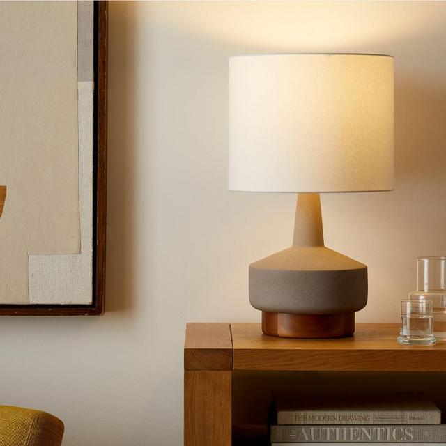 Wood & Ceramic Table Lamp, Medium, Gray