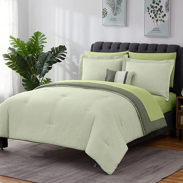 Monbix King Bed Set All Season Luxury Breathable Microfiber Bedding Collection Cozy Comforter Set Soft Washable Green Reversible 8 Piece Bed in a Bag
