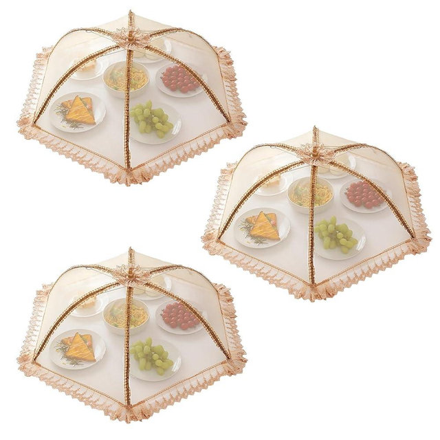 Procraan 3-Pack Extra Large Food Cover, 32"x32" Pop-Up Food Nets, Mesh Food Covers Tent Umbrella for Outdoors, Screen Tents, Parties Picnics, BBQs, Reusable and Collapsible Food Tents