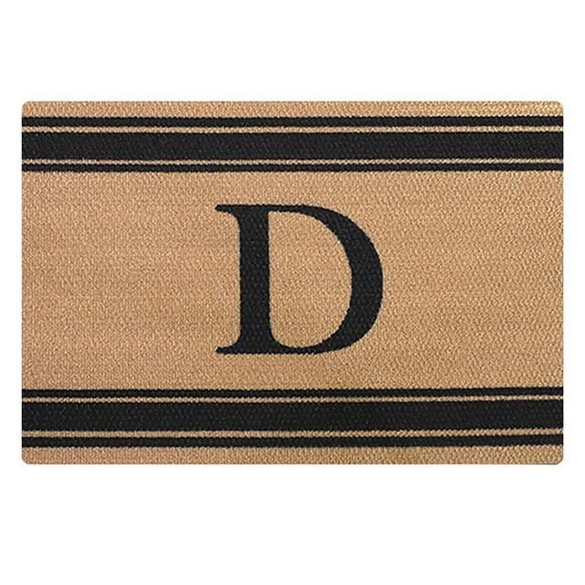 Neighburly Initial Stripes Monogrammed Door Mat Black on Coir Single Door