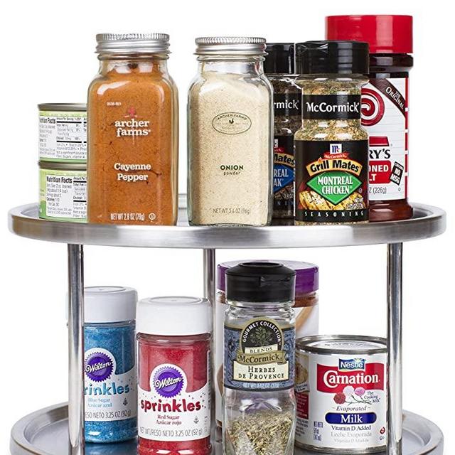 Estilo Stainless Steel Lazy Susan - 2 Tier Design, 360-degree Turntable