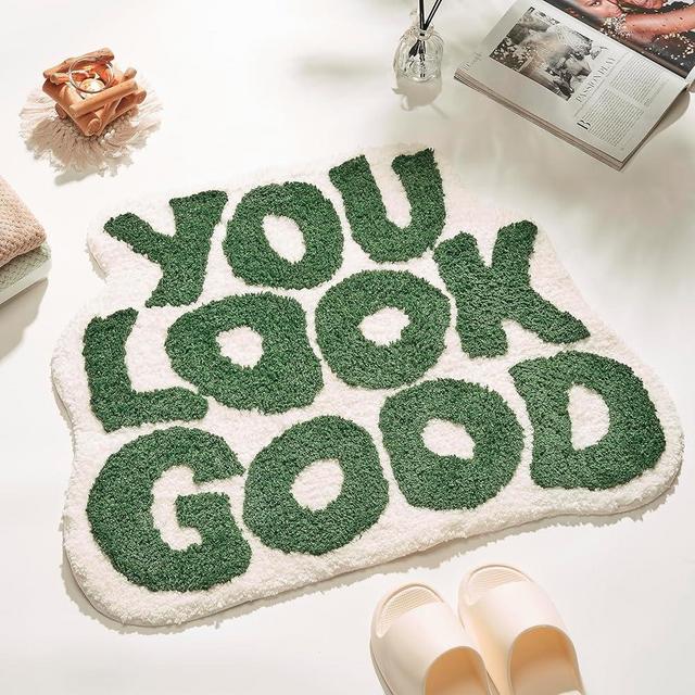 DyeFury 𝗟𝗮𝗿𝗴𝗲 𝟮𝟰" 𝘅𝟯𝟭" You Look Good Bath Mat Green Cute Cool Bathroom Rug Fun Bathroom Mats Funny Funky Decor Soft Microfiber Bath Rug, Trendy Green Bath Shower Mat