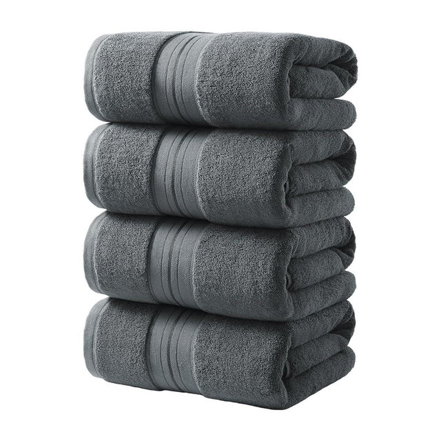 REDKISS 100% Cotton Bath Towels Set of 4, Extra Large Bath Sheets 27 X 59 Inches, 600 GSM, Quick Dry, Ultra Soft & Super Absorbent Bathroom Towel Sets for Bathroom, Gym, Spa, Pool & Hotel, Dark Grey