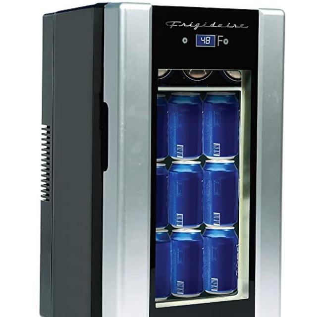 FRIGIDAIRE EFMIS567_AMZ 18 Can OR 4 Wine Bottle Retro Beverage Fridge, Temperature Control, Thermoelectric, FreonFree, Stainless