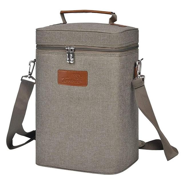 Tirrinia 4 Bottle Wine Carrier - Leakproof & Insulated Padded Portable Versatile Wine Carrying Cooler Tote Bag for Travel, BYOB Restaurant, Wine Tasting, Party, Christmas Gift for Wine Lover, Grey