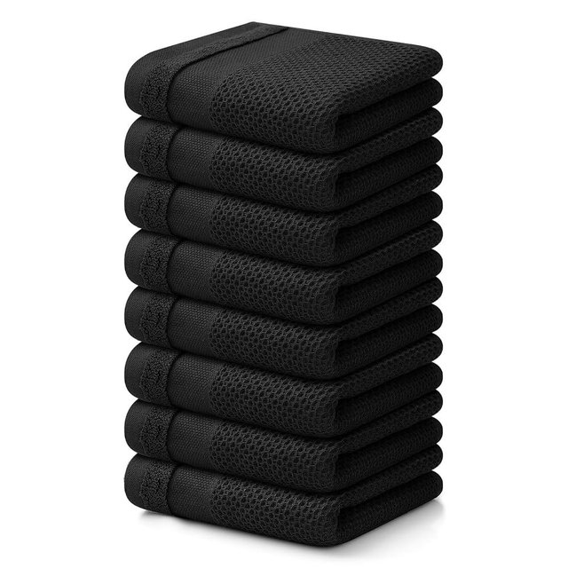 Homaxy 100% Cotton Waffle Weave Kitchen Towels, 13 x 28 Inches Super Absorbent and Machine Washable Dish Towels for Drying Dishes, 8-Packs, Black