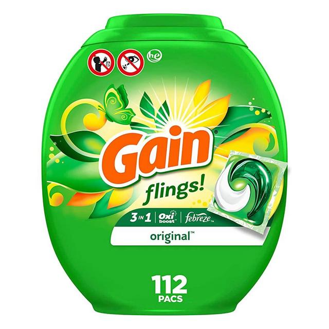 Gain flings Laundry Detergent Soap Pacs, HE Compatible, Long Lasting Scent, Original Scent, 112 count
