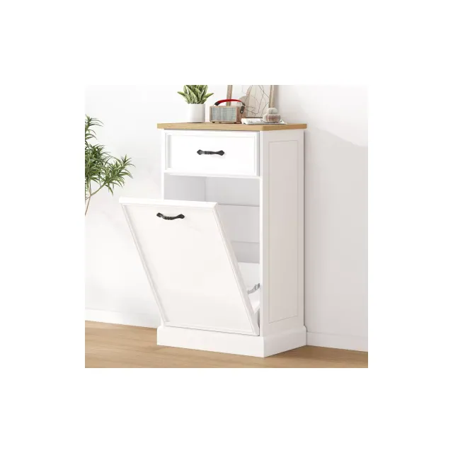 Whizmax Tilt Out Trash Can Cabinet, Hidden Trash Bin Cabinet 10 Gallon Storage Holder,Freestanding Garbage Can Cabinet for Kitchen Dining Living Room