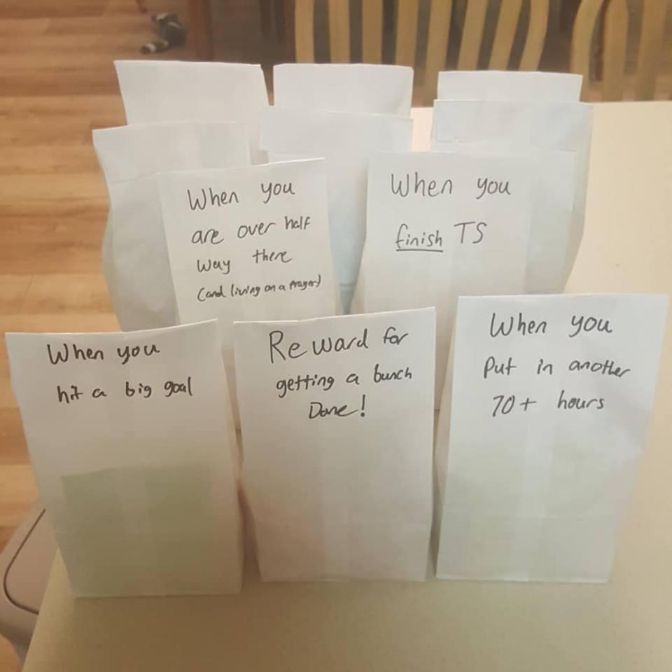 Tax season care packages David made for Lyndsi. As you can tell, David's got game.
