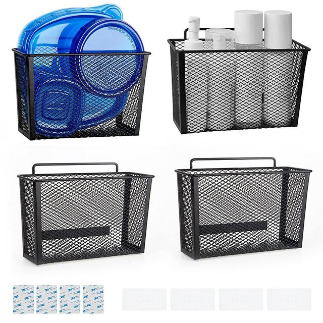 Estituent 4 Pack Metal Over Cabinet Organizer Storage No Drilling Lid Organizer Slim Space Kitchen|Bathroom Pantry Door Organizer Holder Bin Multi-Use Wall Door Basket with Double Adhesive Pads