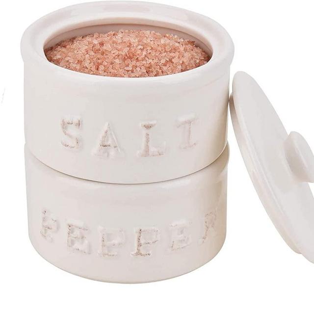 Ceramic Pantryware Vintage Salt and Pepper Stack Cellar farmhouse style for Himalayan, Kosher and Sea Salts Salt Pig