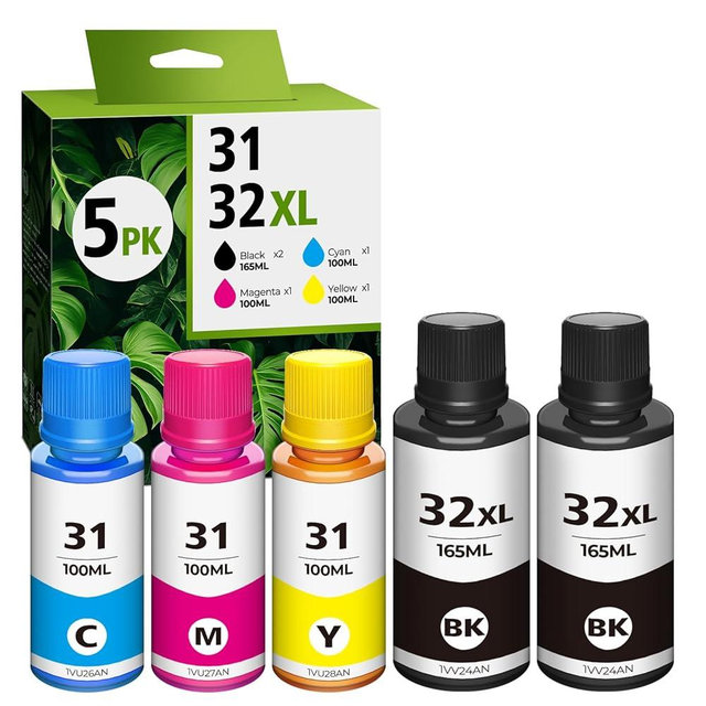 31 Ink Bottle Set 32XL Black Ink Bottle, Compatible for Smart Tank 7602 5101 6001 5000 Ink Refill, Replacement for HP 31 32XL for Smart Tank 6001 5102 5103 7301 7001 Plus 651 551 570 455 457 450