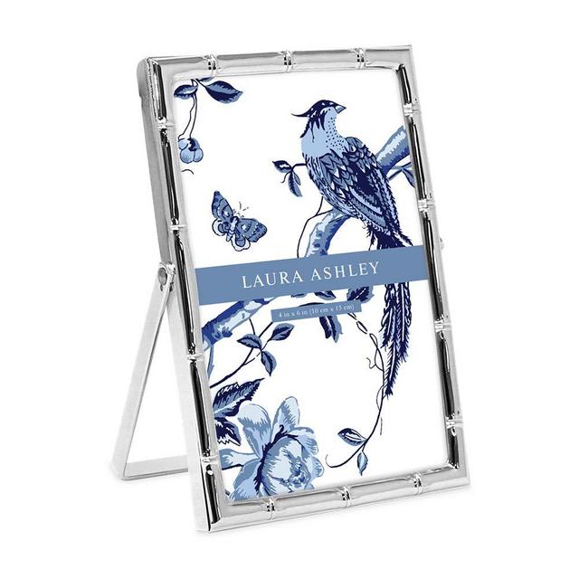 Laura Ashley 4x6 Silver Bamboo Metal Picture Frame (Vertical) with Pull-Out Easel Stand, Made for Tabletop, Counterspace, Shelf and Desk