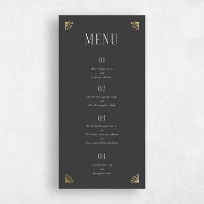 Dark Charcoal, Black Wedding Menu - Amber Foil