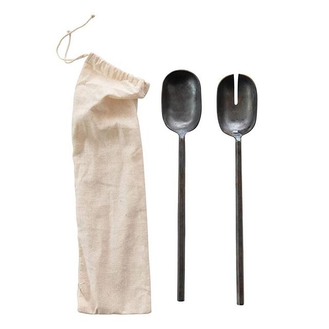 Creative Co-Op Hand-Forged Metal, Pewter Finish, Set of 2 Salad Servers, 11.75", Black