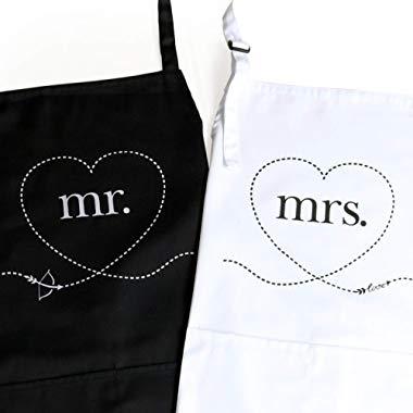 Dossini Wedding Mr & Mrs Apron Set - Aprons Gift Set with His and Hers Aprons - Fun Engagement & Cute Wedding Gifts