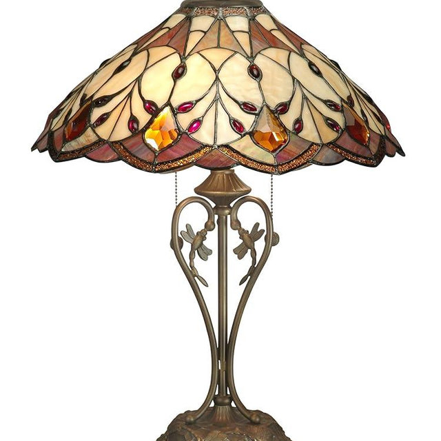 Dale Tiffany TT70699 Tiffany/Mica Two Light Table Lamp from Valencia Collection in Brass Finish, 17.00 inches, Antique Bronze